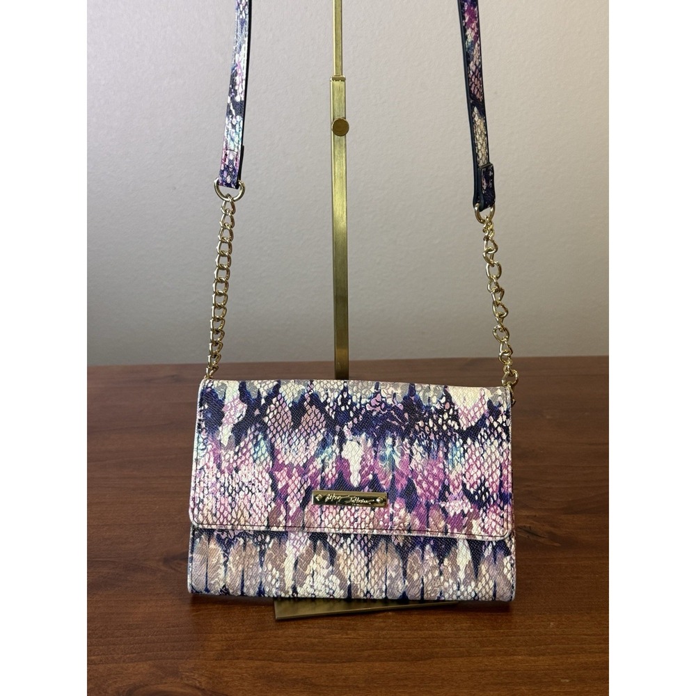 Betsey Johnson Pink Snake Print Crossbody Wallet Bag Gold Chain Strap Purse